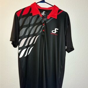 Black and Red Polo Shirt with Red Collar and Logo